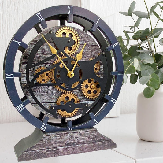 The Gears Clock Desk Clock 10 inches with Real Moving Gears Convertible into Wall Clock (Carbon Grey)
