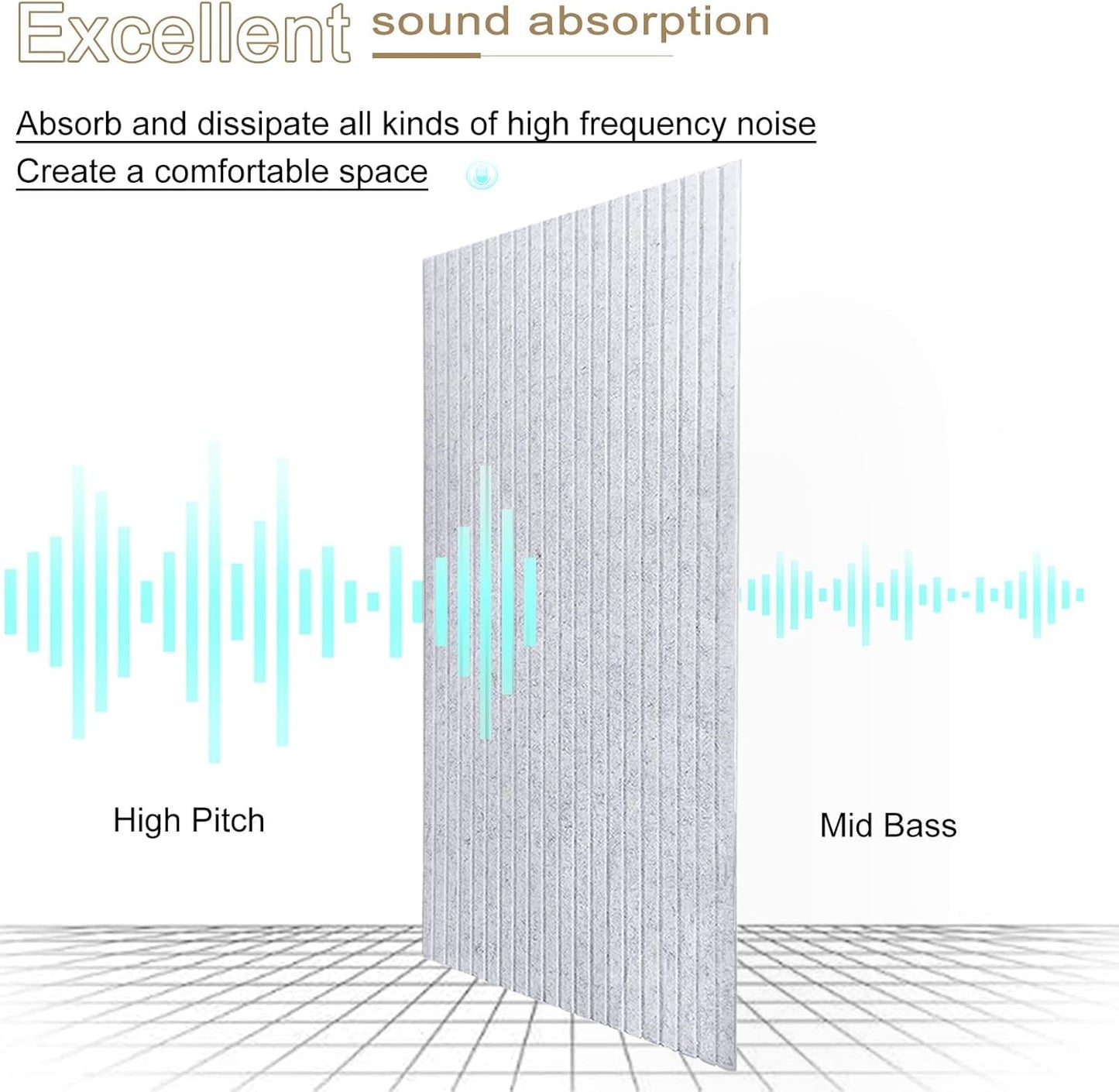 5 Pack Acoustic Panels, 48" X 24" X 0.4" Decorative Sound Proof Felt Panels, Sound Dampening Panels, Self-Adhesive Sound proof panels for walls, Creative Slotting Design. (Silver Grey, 5 Pack)