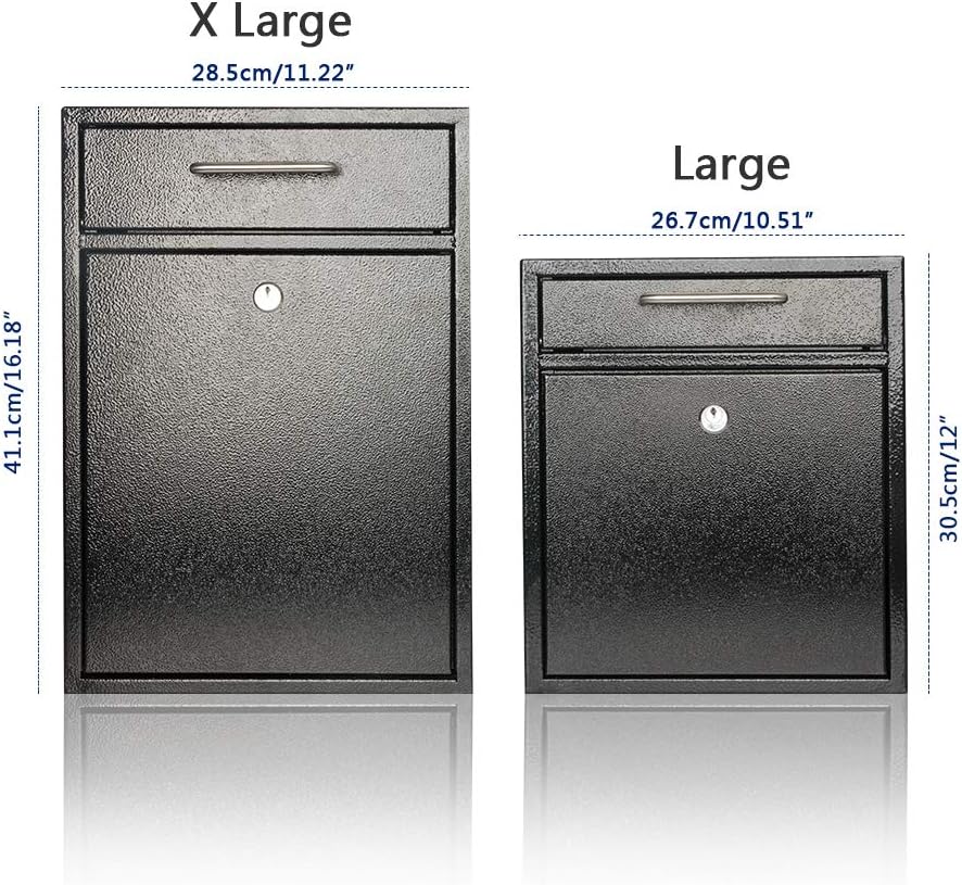 KYODOLED Steel Key Lock Mail Boxes for Outside, Locking Wall Mount Mailbox, Security Key Drop Box,12H x 10.51L x 4.68W Inches, Black Large