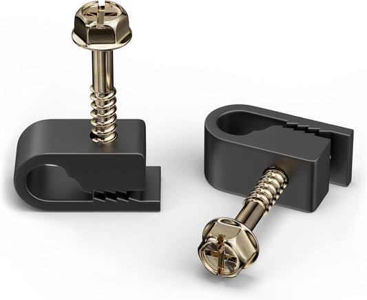 THE CIMPLE CO Wire Clips, Single Cable Wall Clip, Coaxial, Cat6, Electrical Wire, Ethernet, 1/4 in (6 mm) Screw Fastener, 10 Pack, Black