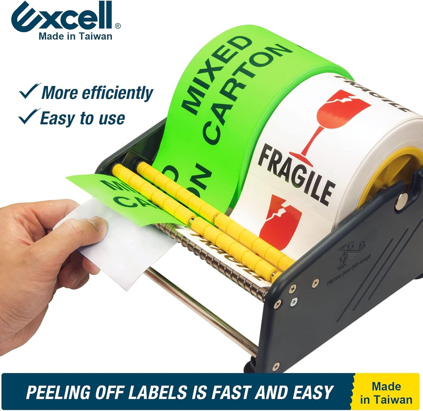 Excell LD-619 Economy Lightweight Table Label Dispenser (6.5 Inch Wide) Adjustable Sticker Roll Holder Dispenser for Home, Office, Retailer Stores and Warehouses Shipping Supplies (6.5 Inch)