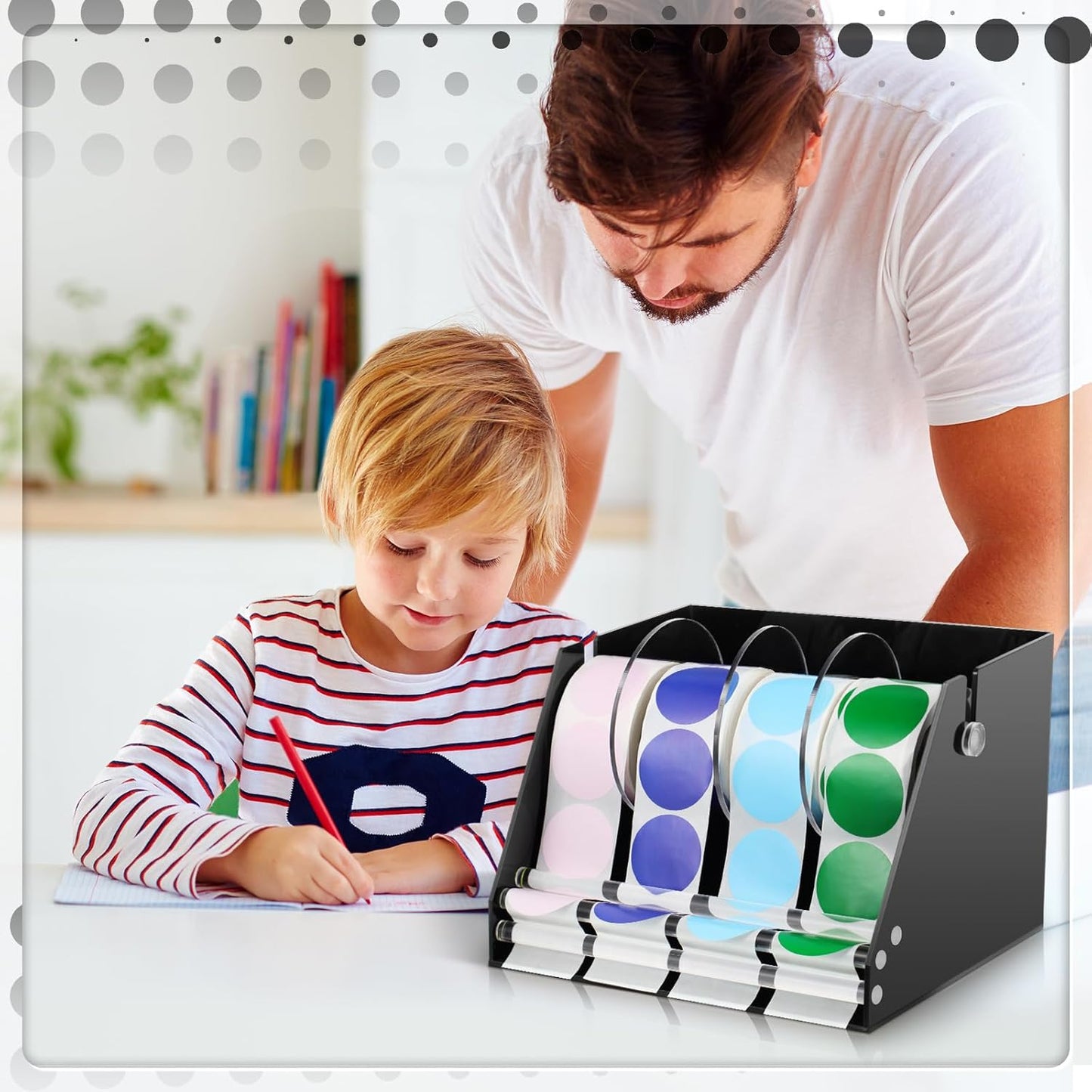 Adjustable Label Dispenser Acrylic Sticker Roll Dispenser Label Roll Holder Multi Use Sticker Holder Organizer Stand for School Gifts and Home Office Desktop(4 Disks)