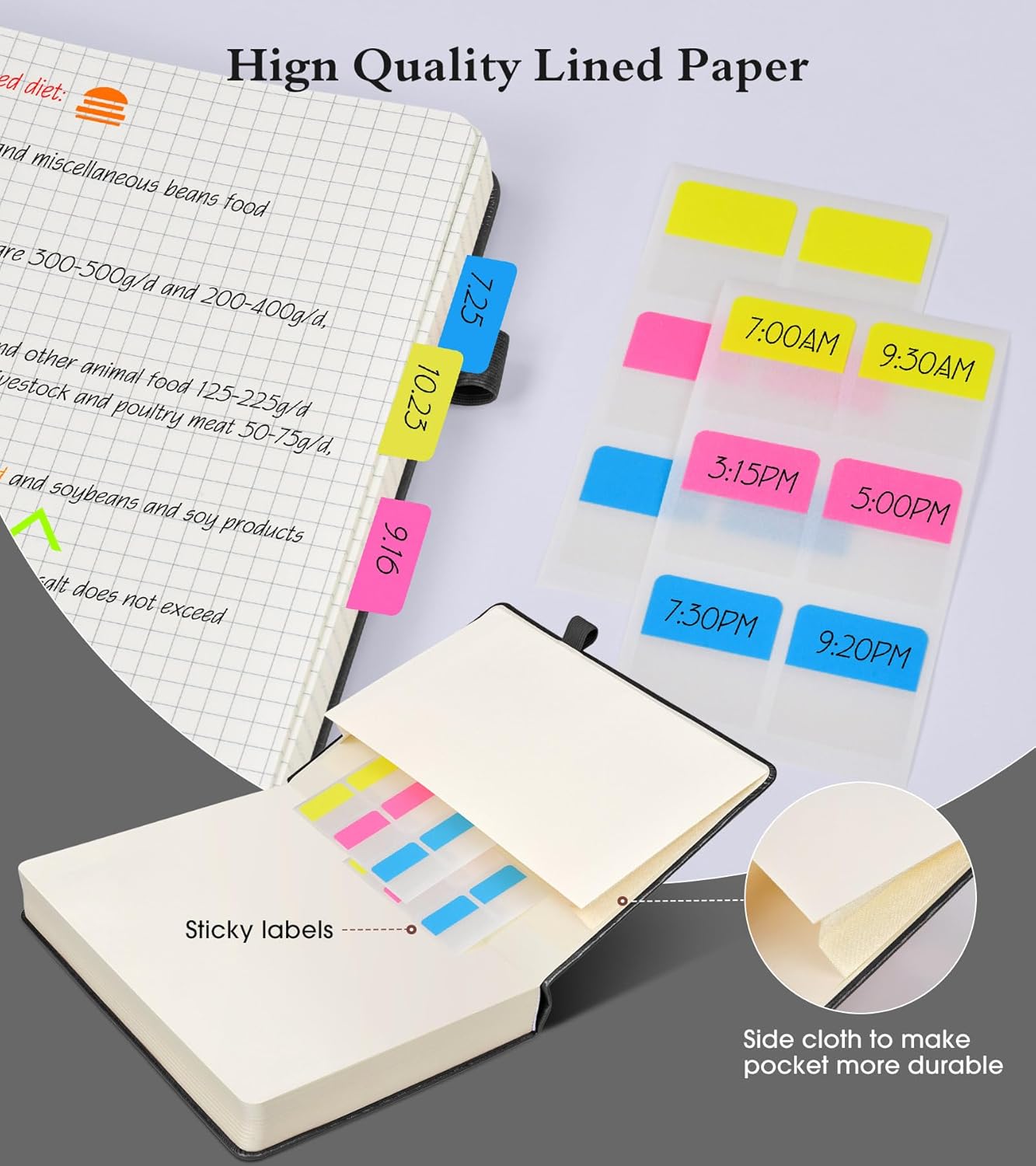 Graph Paper Notebook Journal, 360 Numbered Pages Grid Notebooks, Thick 100gsm Graphing Paper Journals for Writing Women Men, A5 Large Hardcover Leather Graph Notebook 5.75'' × 8.38'' Black