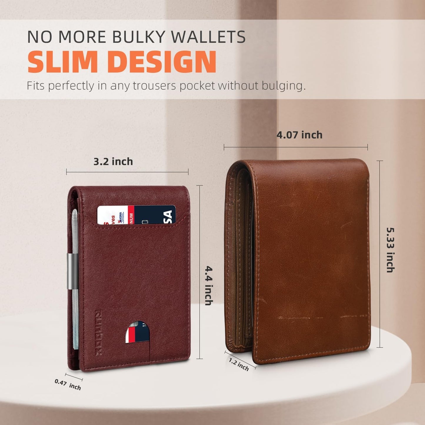 RUNBOX Slim Wallets for Men - Leather Money Clip Mens Wallet - RFID Blocking Front Pocket Bifold Wallet - Thin Credit Card Holder with Gift Box