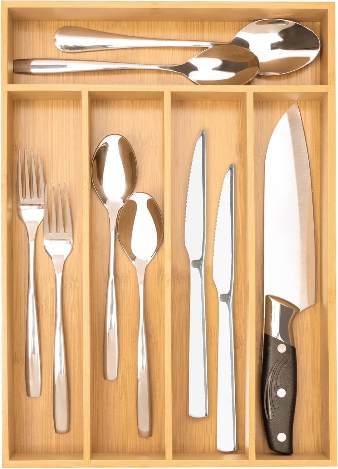 Silverware Organizer Bamboo Kitchen Drawer Organizer Utensil Organizer Silverware Holder Cutlery Organizer in drawer Flatware Organizer Tray (Natural 5 Slots)