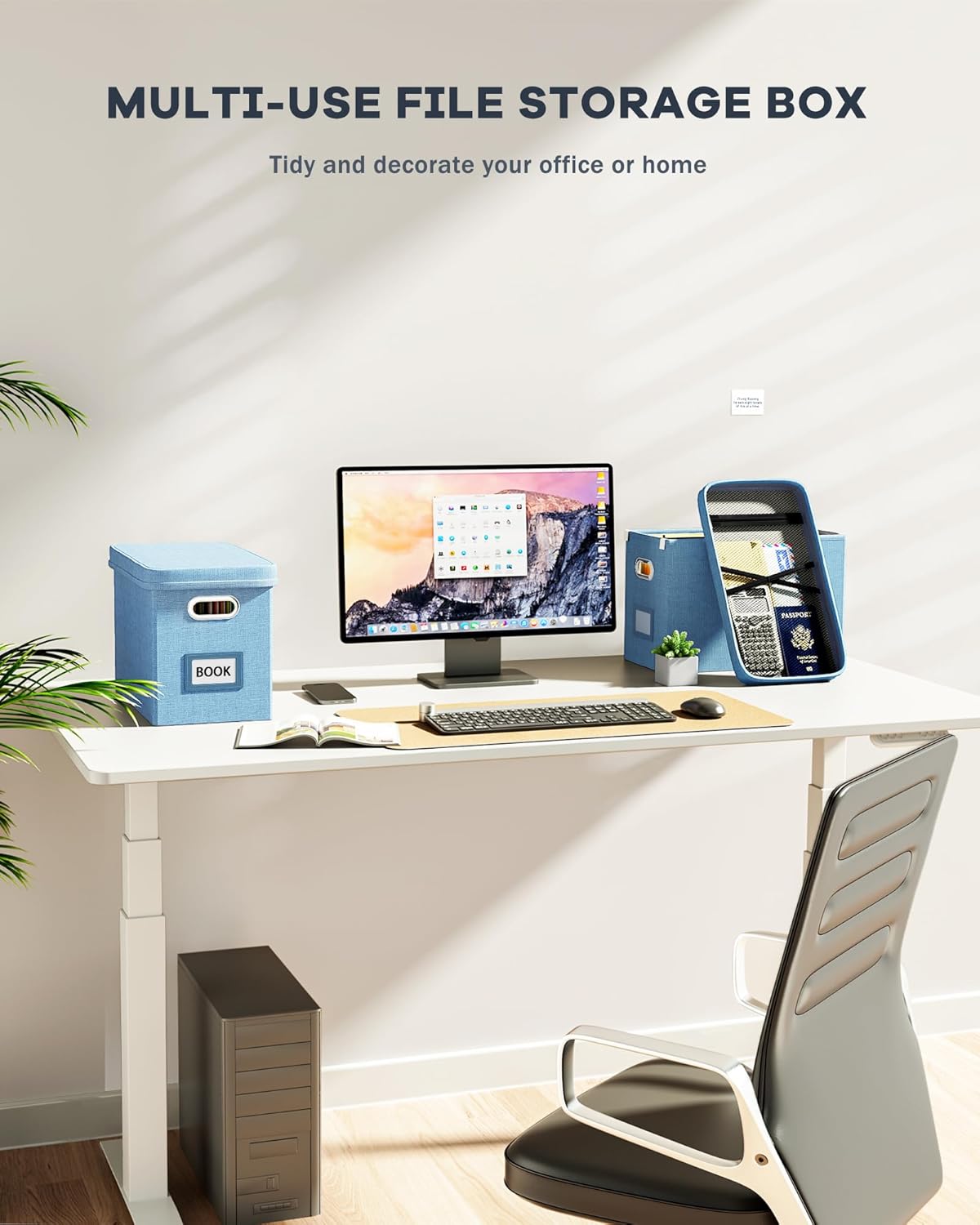 Oterri File Organizer Box with Lid, Hanging Filing File Box with Mesh Pocket, Document Organizer Box for Letter Files, Portable Storage Box with Smooth Sliding Rail for Office&Home (2 PCS, Sky-blue)