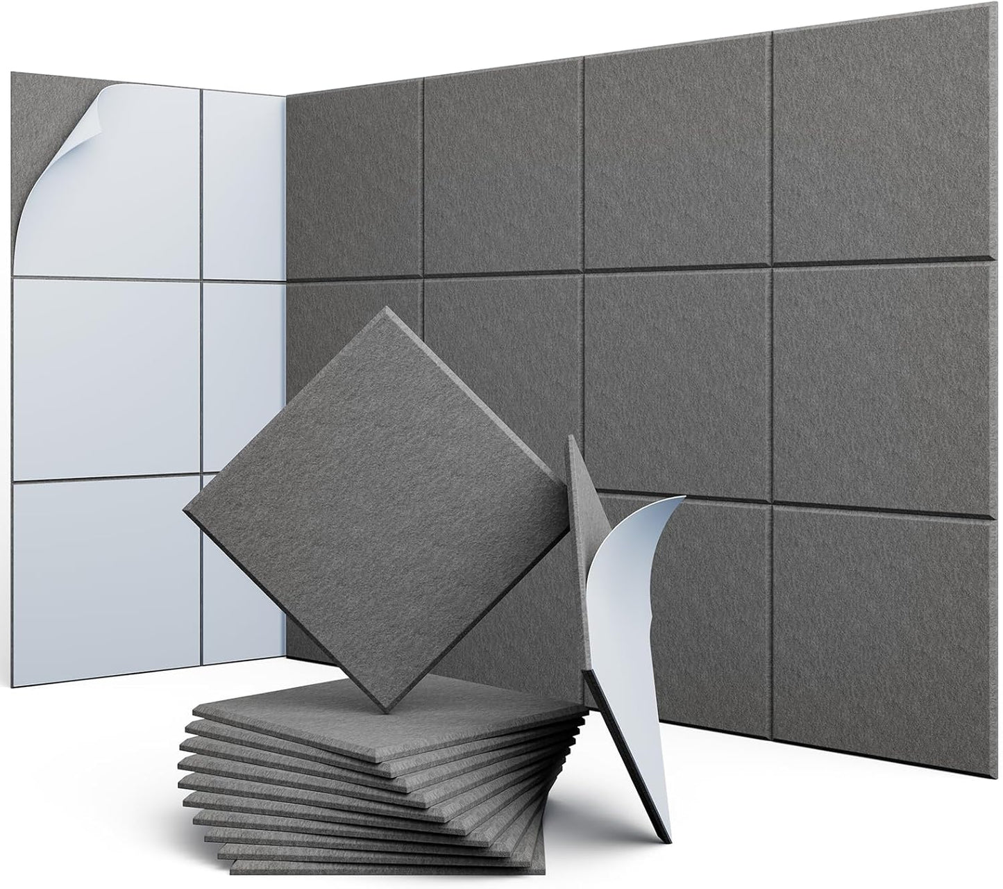 12 Pack 12" X 12" X 0.4" Acoustic Panels for Wall Sound Absorbing, Square Self-Adhesive Sound Panels, High Density Suitable for Multiple Scenarios(MoonLight Gray)