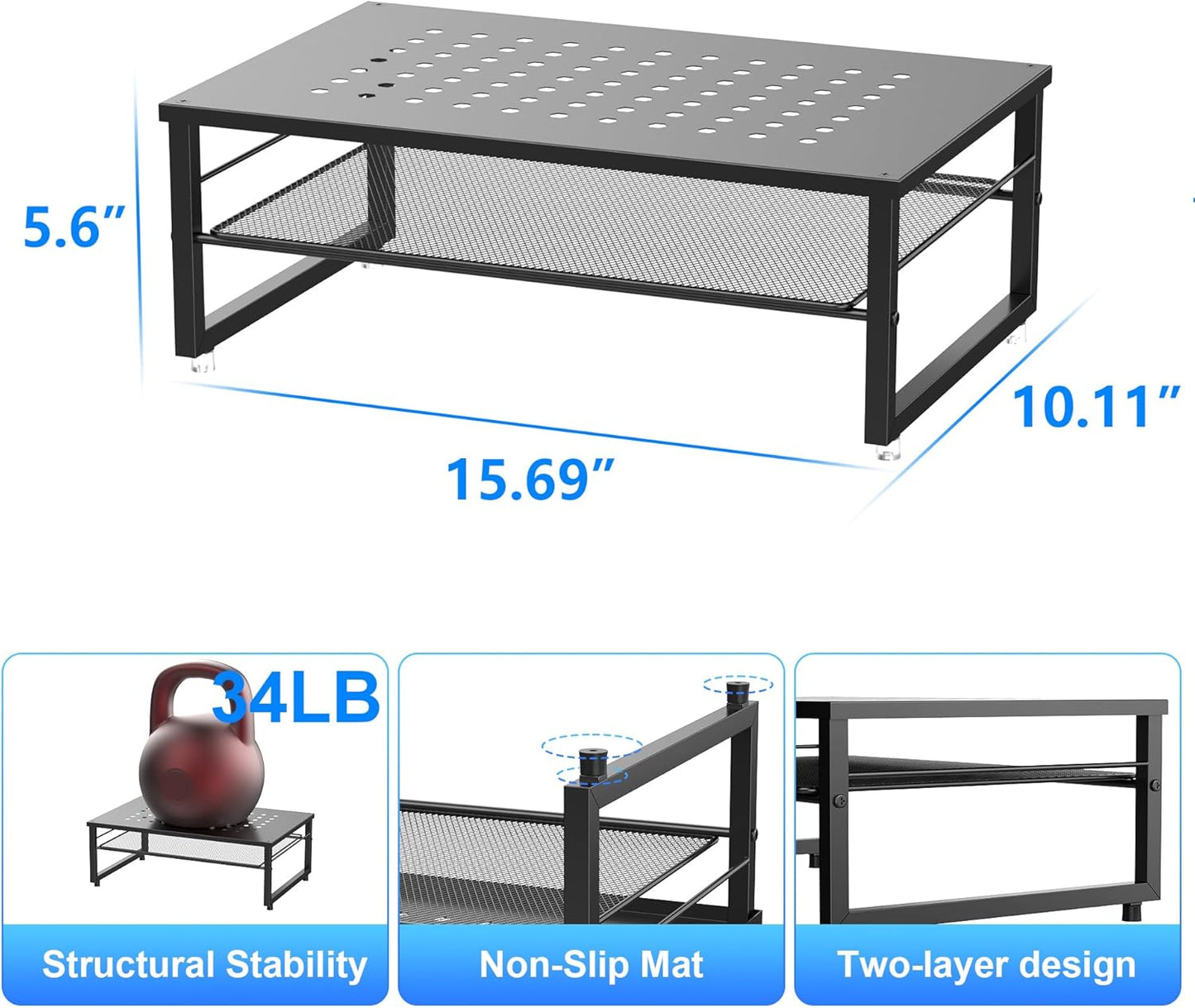 gianotter Desk Organizers and Accessories, 2-Tier Metal Monitor Stand Riser, Desk Organizer for Monitor, Office Desk Storage Organizer for Office Supplies (Black)