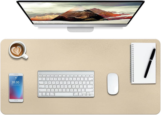 Boutilon Leather Desk Pad Protector,Non-Slip Mouse Pad,Laptop Desk Pad,Office Mouse Mat,Waterproof Leather Desk Blotter,Desk Writing Pad for Office and Home (L-Golden,35"x 17")