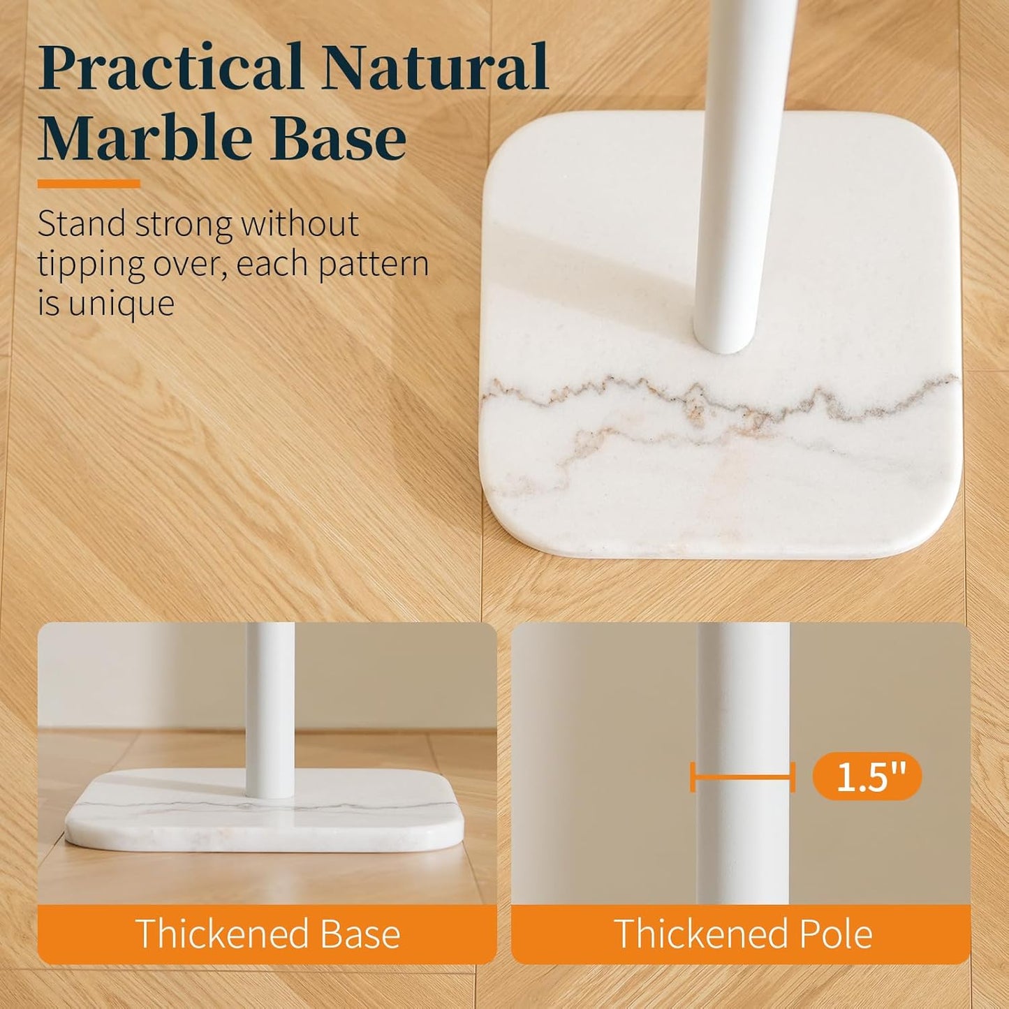 Yoobure Coat Rack Freestanding with Natural Marble Base - Cactus Coat Tree with 6 L-shaped Hooks, Heavy Duty Coat Hanger Stand, Metal Coat Rack Stand for Entryway, Hall Tree for Jacket/Hat/Clothes/Bag