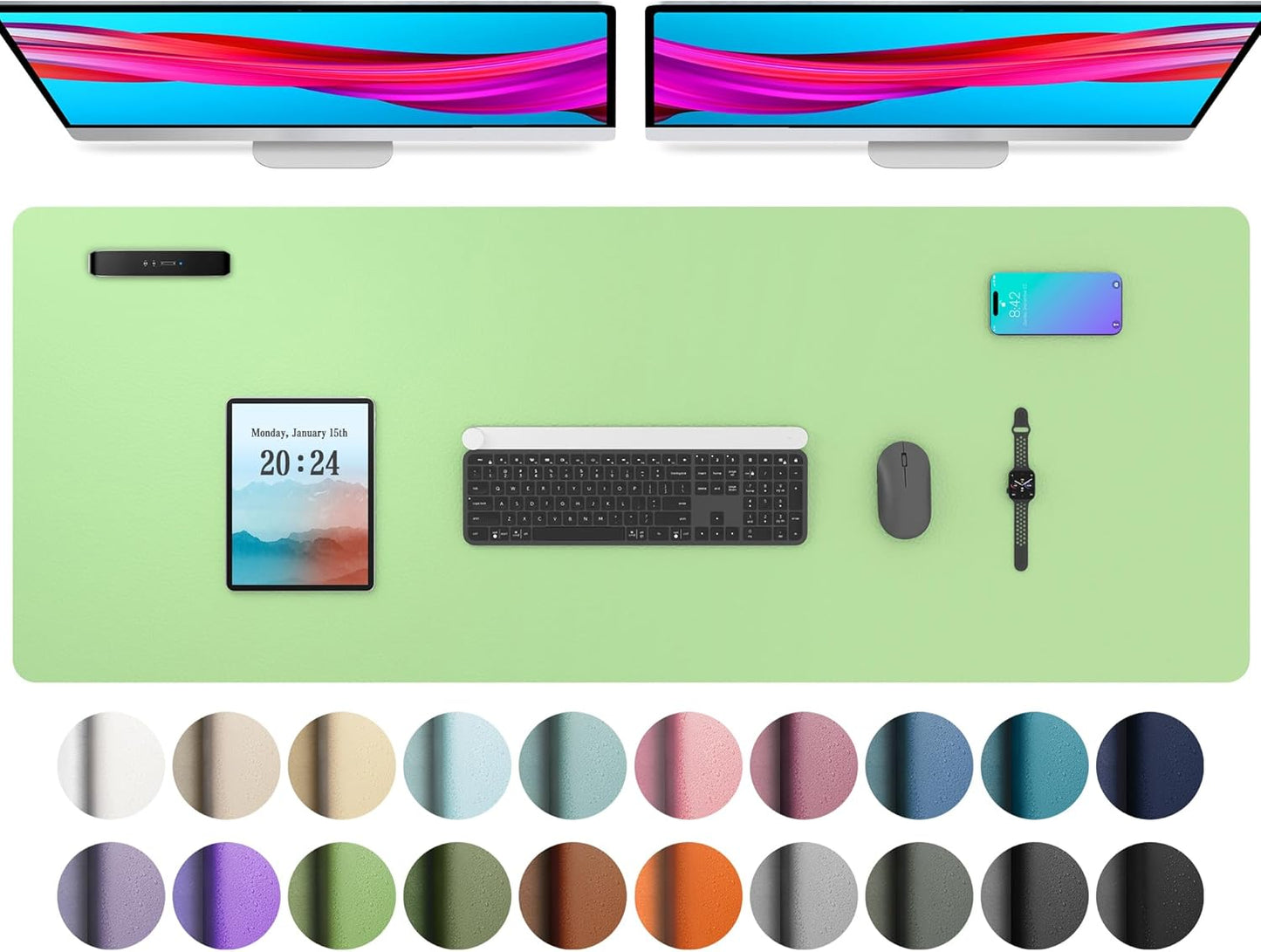 Aothia Leather Desk Pad Protector, Office Desk Mat, Large Mouse Pad, Non-Slip PU Leather Desk Blotter, Laptop Desk Pad, Waterproof Desk Writing Pad for Office and Home (48"x17", Foam Green)