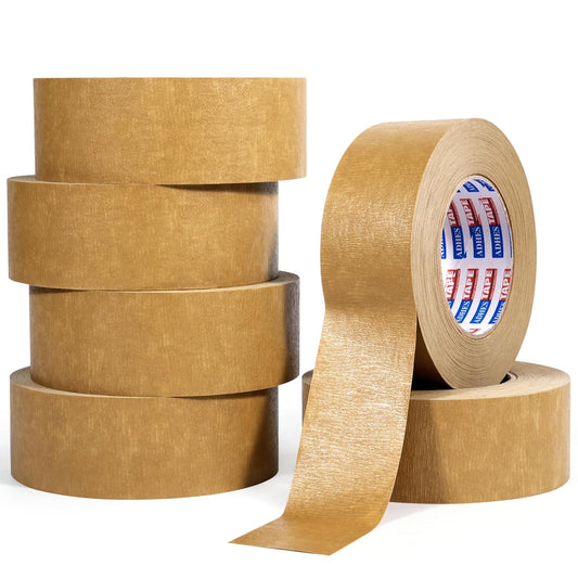 ADHES Premium Kraft Paper Tape, 7.5mil, 2 Inch x 55 Yards x 6 Rolls, Biodegradable Paper Packing Tape Writable & Uncoated Heavy Duty Brown Packing Tape for Shipping, Moving, Sealing