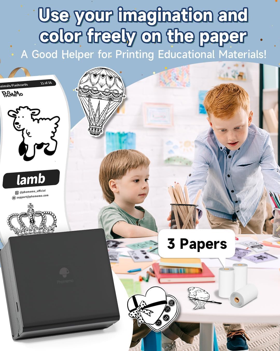 Phomemo Sticker Printer- Mini Thermal Sticker Printer Machine, Small Pocket Label Maker Instant Print for DIY Creation, Study Notes, Photos, Portable Inkless Photo Maker for Kids/Students, Black