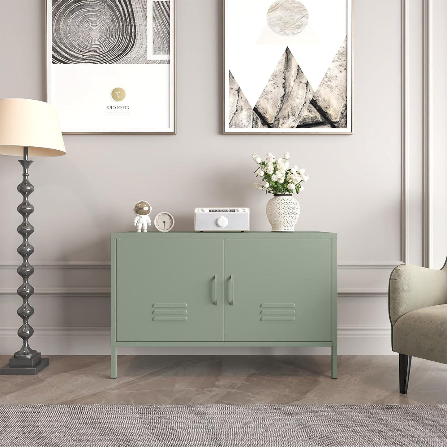 Metal Storage Cabinet,Short TV Cabinet with Storage,Modern TV Stands for Bedroom,Classroom,Green