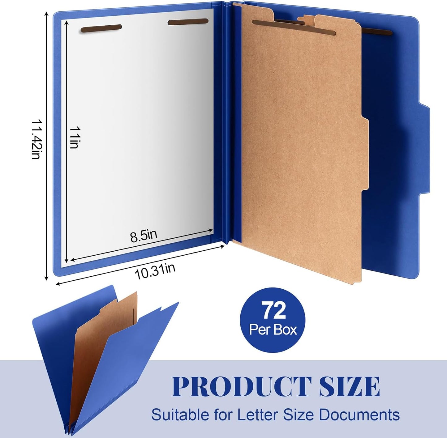 72 Pcs Classification Folders Letter Size, 1 Divider Pressboard File Folder with Fasteners, Expanding File Organizer Bulk for Teachers, Clergy, Office, Church, Christmas Donations (Dark Blue)