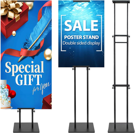 Pedestal Poster Sign Stand for Double Sided Display, Adjustable Poster Board Stand Height Up to 80", Heavy Duty Floor Standing Sign Holder for Board, Foam, Banner Display Stand, Black 1Pack
