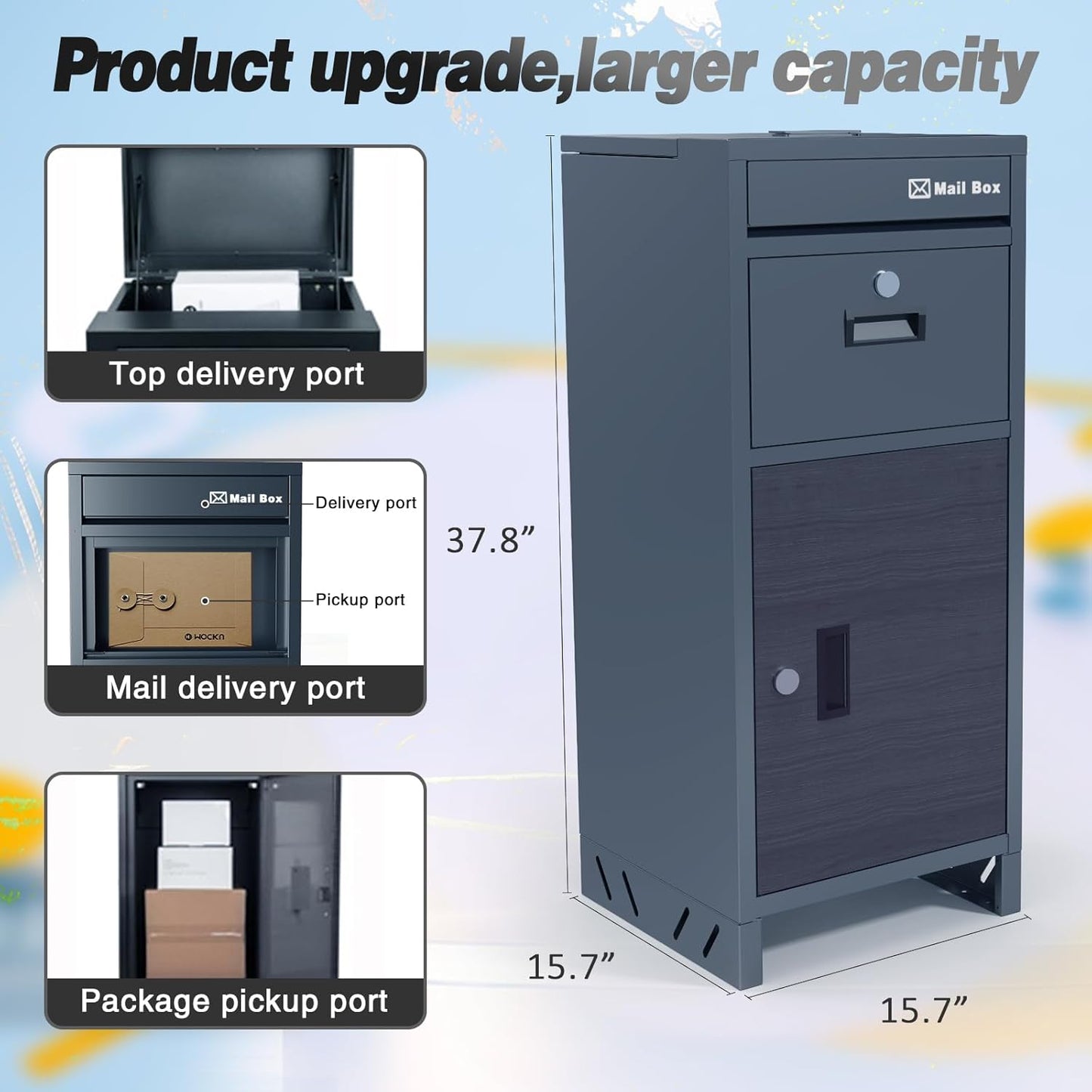 Package Delivery Boxes for Outside, Large Parcel Drop Boxes with Lock, Customize Address Stickers Package Drop Boxes for Outside is Waterproof,Package Delivery Box for Porch(Grey,15.7*15.7*37.8 in)