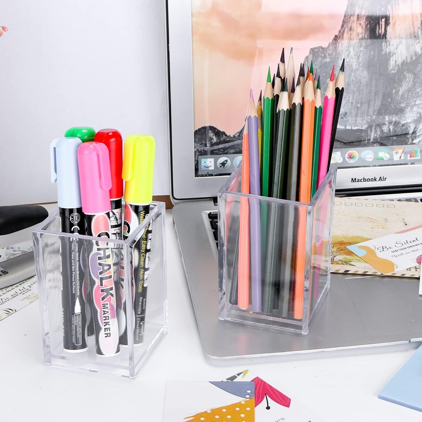 10 Pack Clear Acrylic Pen Holder Makeup Brush Holder Desktop Pencil Organizer Acrylic Pencil Cup Stationery Organizer Accessory for School Makeup Desk Office Pen Organizer