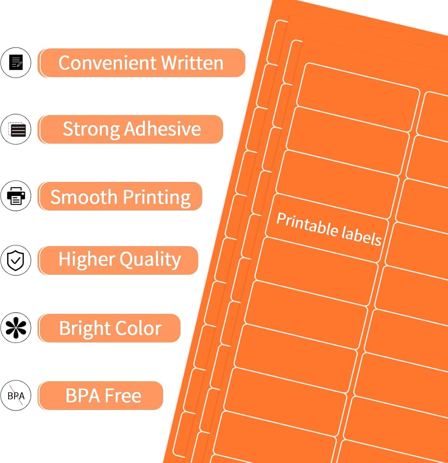 8-1/2 x 11 Neon Color High Light Labels for Laser & Inkjet Printer, Strong Adhesive (Orange, 1" x 2-5/8" - 30 Per Page | 600 Labels)