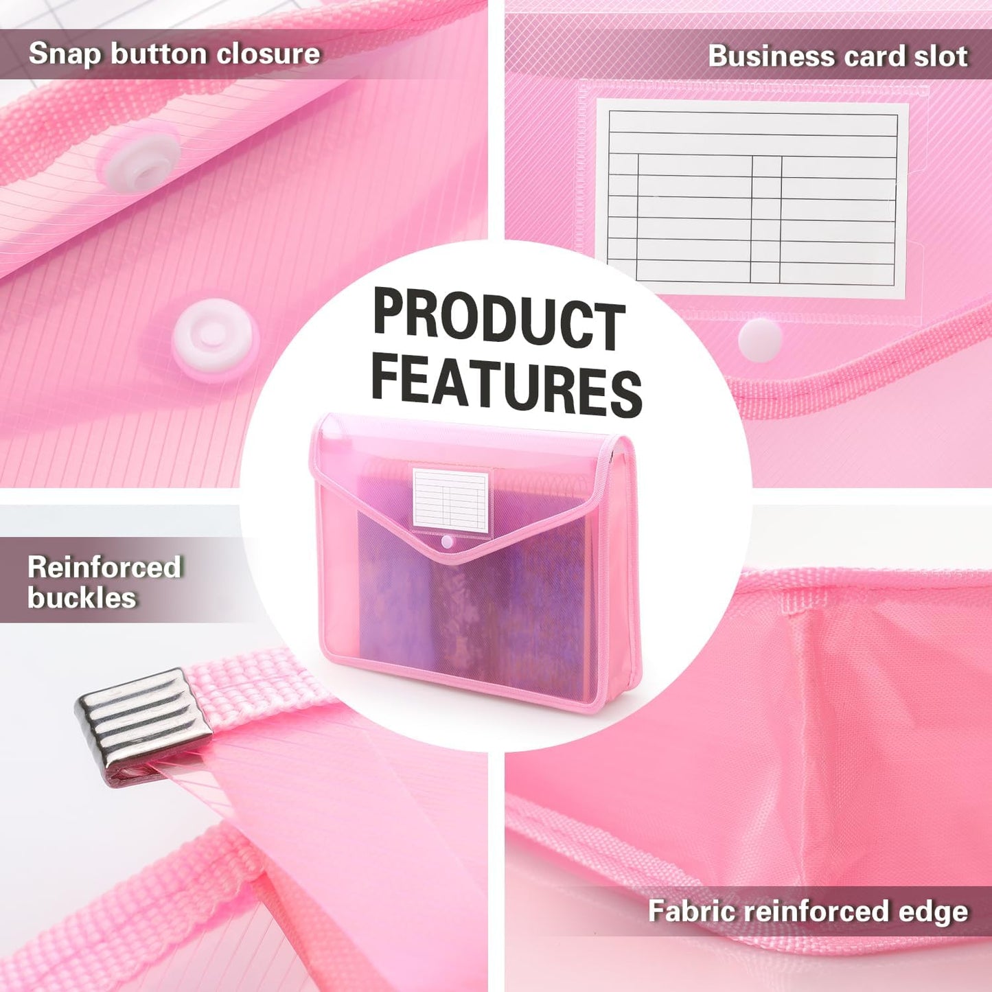 Plastic Expanding File Folder, Transparent envelopes with Snap Closure, No Dividers, Large Capacity, Fit Letter/A4 Size (Pink)