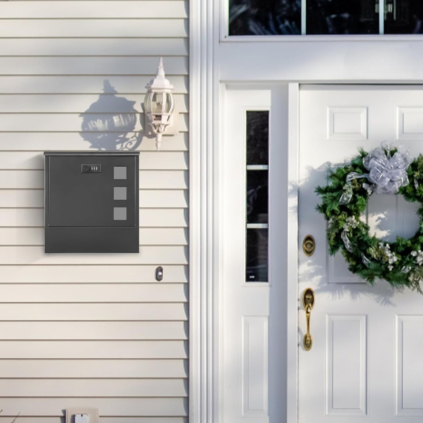 xydled Mailbox with Combination Lock,Large Capacity Wall Mounted Locking Security Mailbox,Large Mail Box with Newspaper Compartment, Black,12.8x11.8x3.3 Inch
