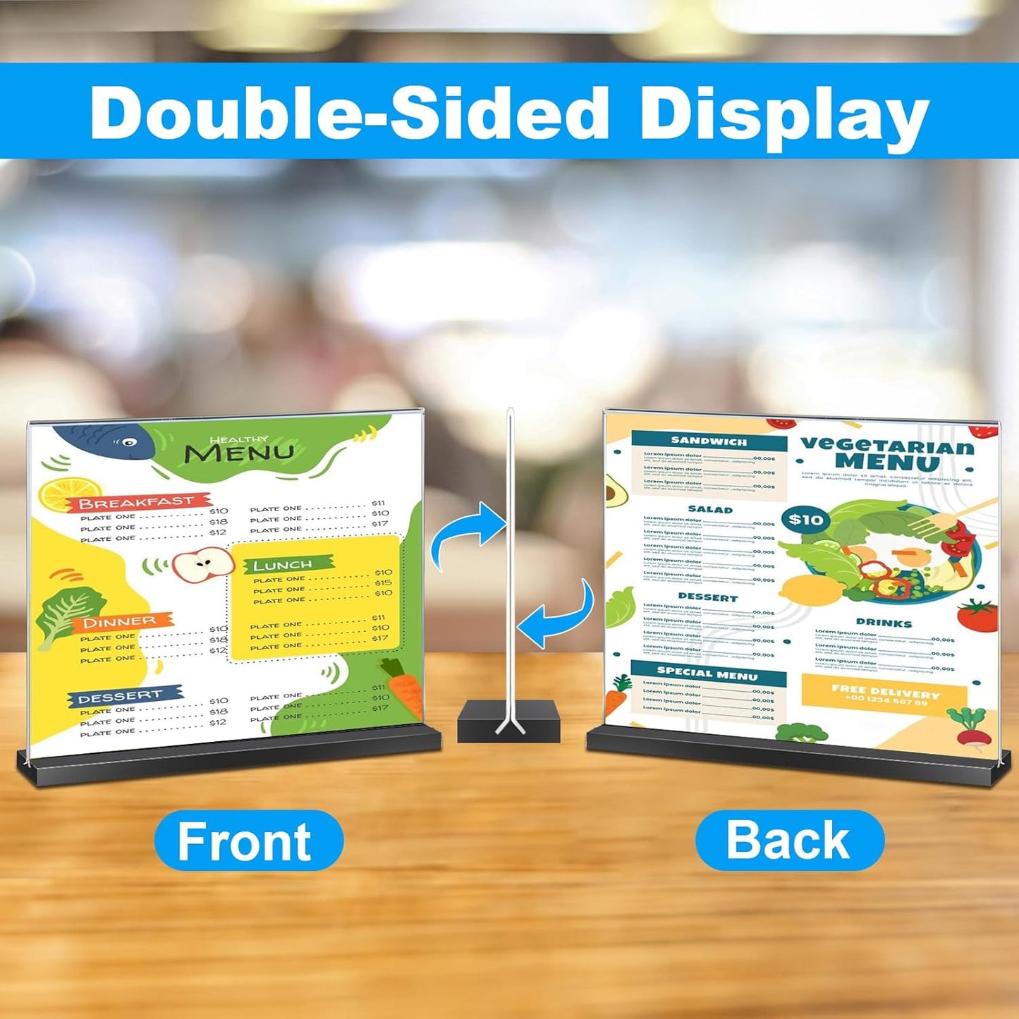 EHWINE 6 Pack Acrylic Sign Holder 8.5 x 11 Horizontal, Double-Sided Stand up Table Top Sign Holders, Clear Acrylic Picture Frame Menu Flyer Paper Holder Display Stand for Office Business Store Wedding Party(Black Base)