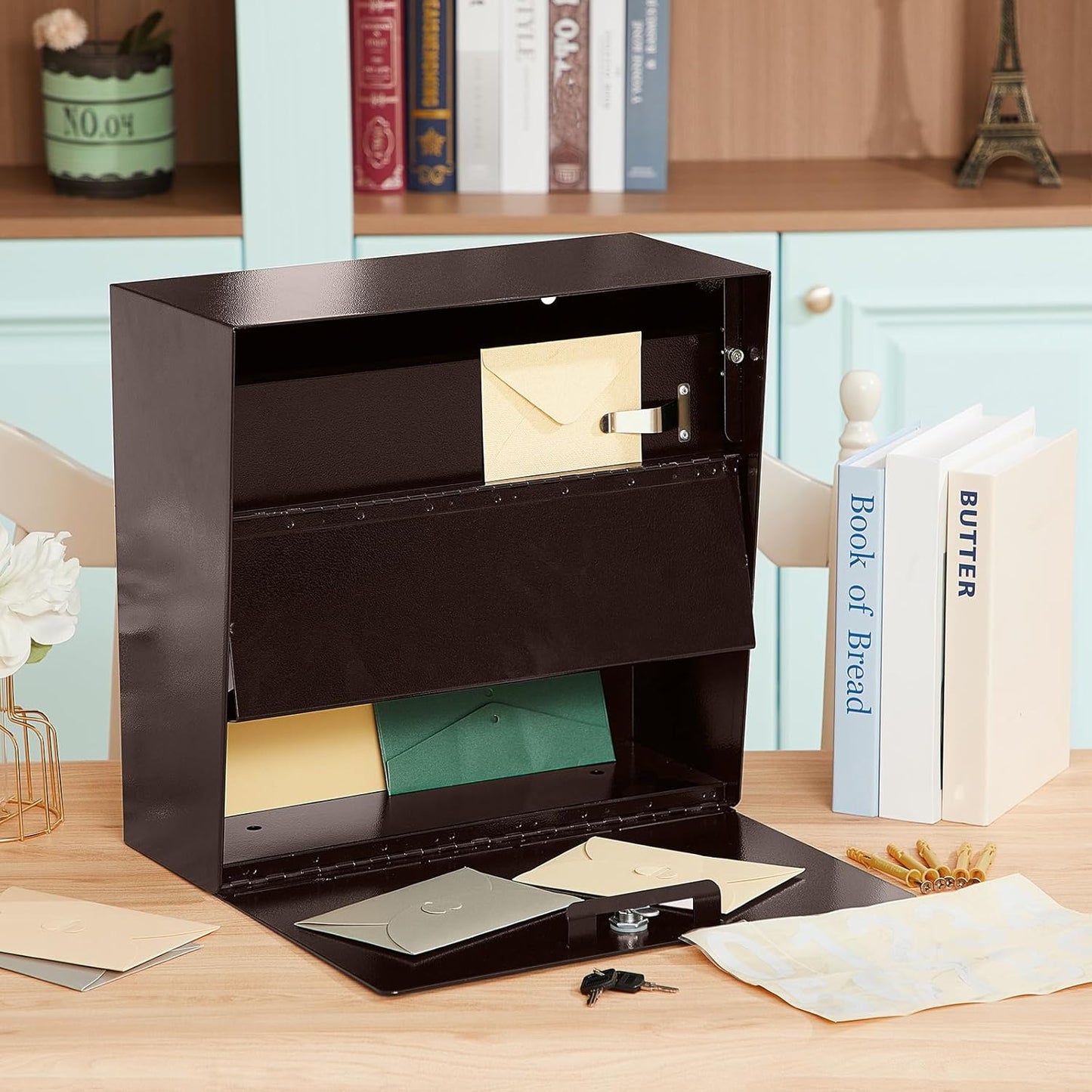 Extra Large Wall Mount Mailboxes for Outside 15.35 x 15 x 7 Inches Locking Security Mail Box Galvanized Steel Wall Mailbox Large Capacity Post Box with Key Lock and Reflective Stickers(Brown)