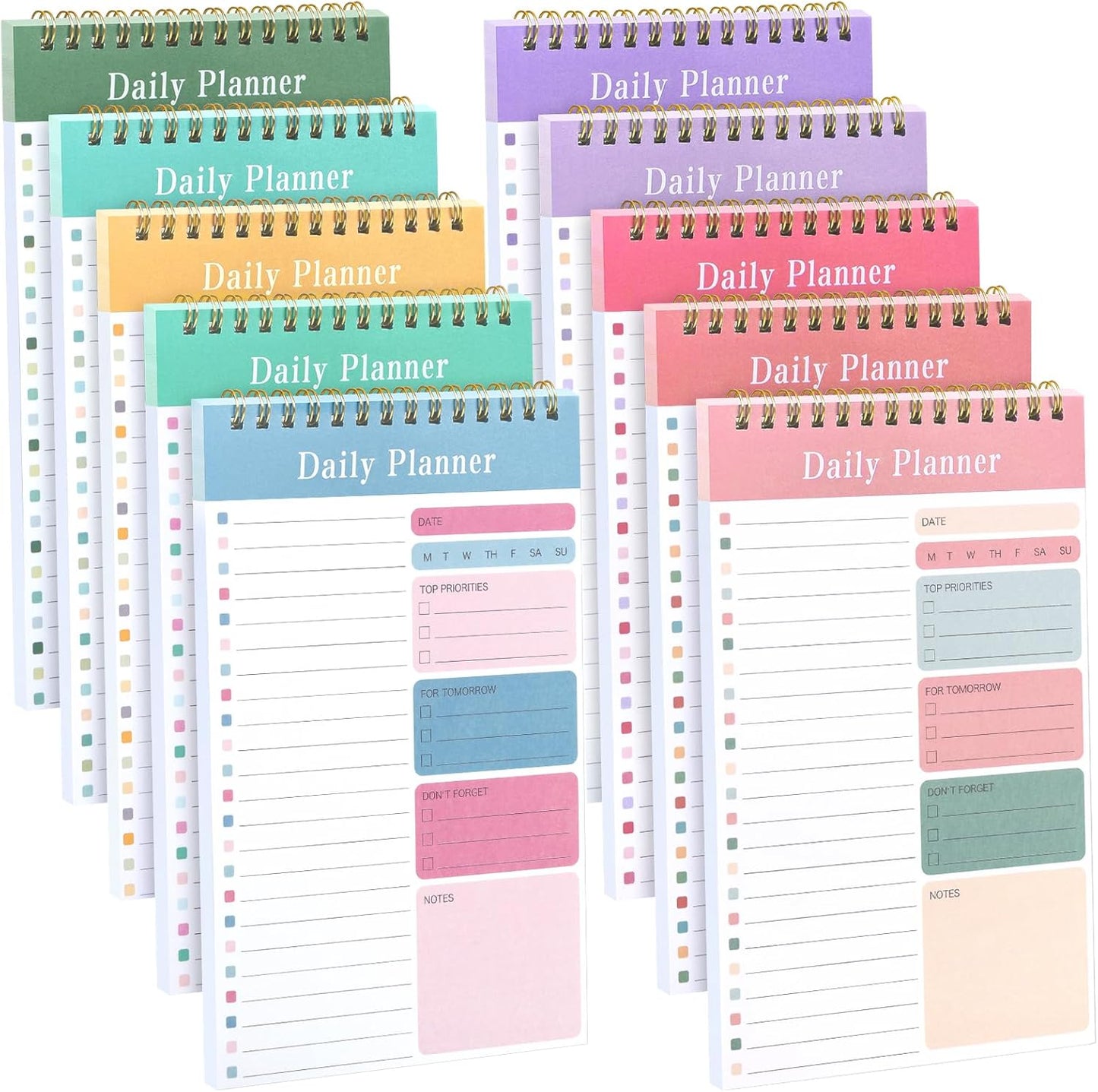 LABUK 10 Pack Daily To Do List Notebook 5" x 8" Daily Planner 30 Sheets Spiral to Do List Notebook for Classroom Office Plan Work Schedule Checklist