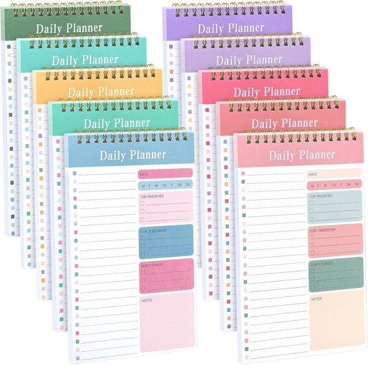 LABUK 10 Pack Daily To Do List Notebook 5" x 8" Daily Planner 30 Sheets Spiral to Do List Notebook for Classroom Office Plan Work Schedule Checklist