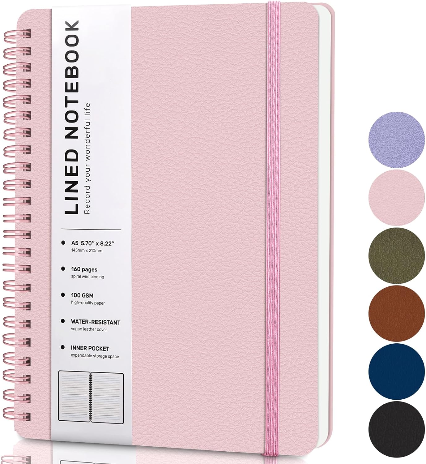 Lined Spiral Journal Notebook, B5 Hardcover Leather Notebook for Work, 7.8''×10'', 100GSM Thick Paper Spiral Bound Journaling Notebooks for Women & Men Office School Note Taking Business, Pink