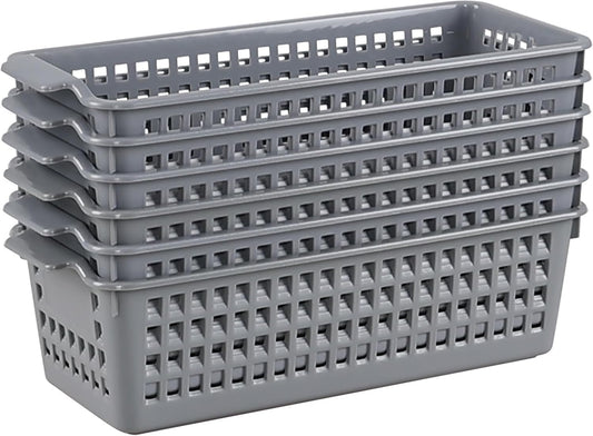 6 Packs Slim Plastic Storage Trays Baskets,Pencil Organizer 11.61" x 5.03", Grey