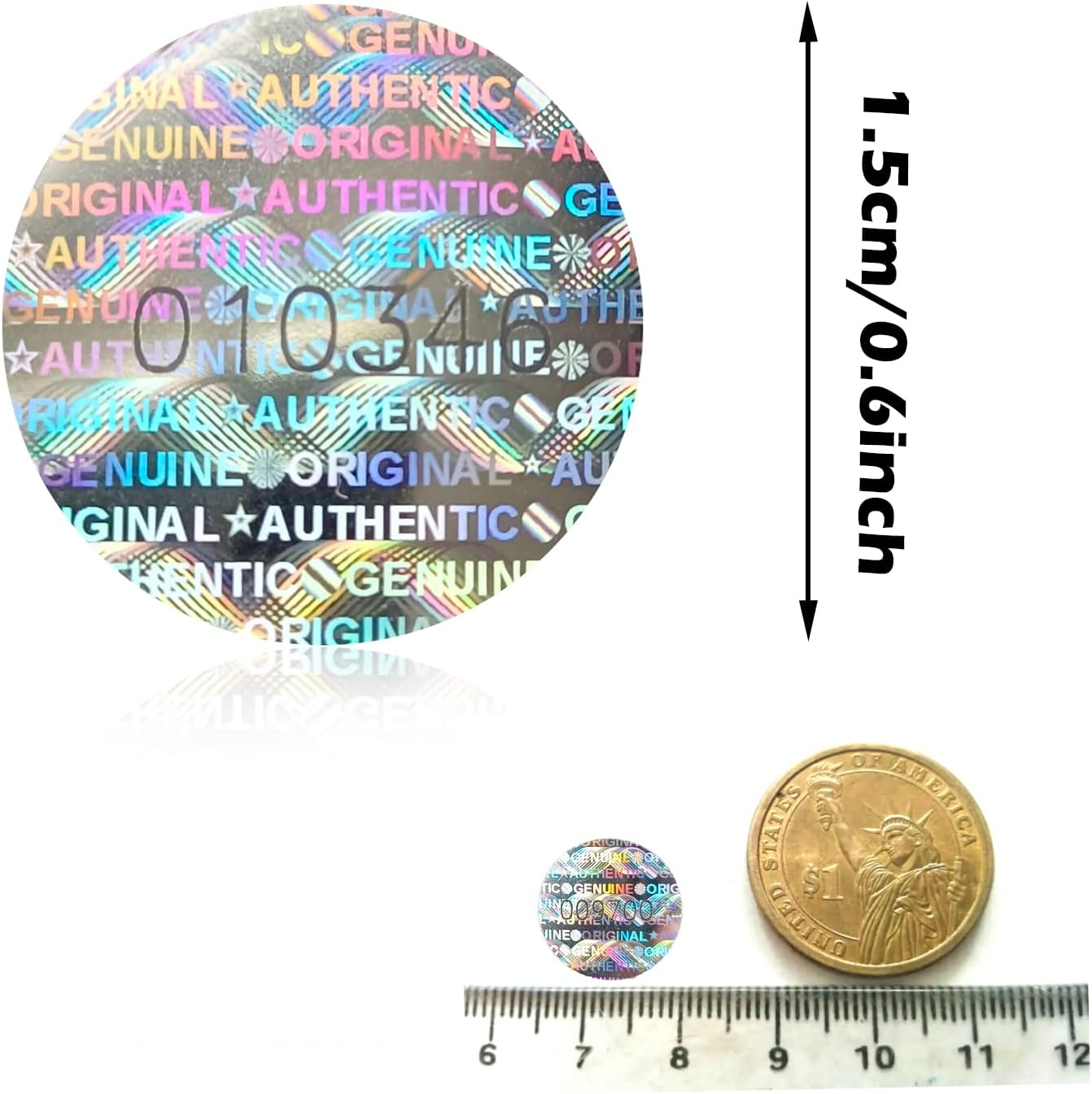 360pcs Security Tamper Evident Seal Warranty Void Original Genuine Authentic Hologram Labels/Stickers / Unique Sequential Serial Numbering Tamper Proof Stickers（0.6inch，Silver,GQYH）
