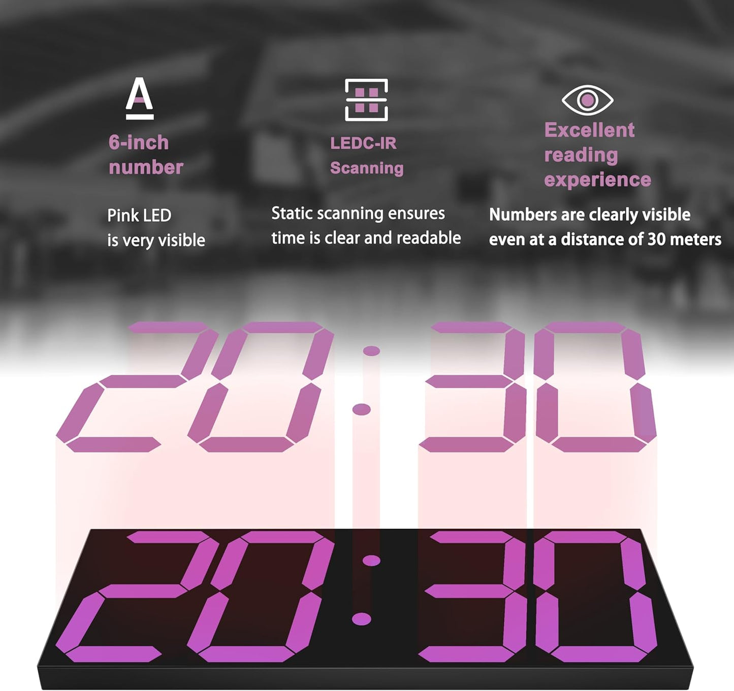 LED Large Digital Wall Clock, Oversize Wall Clock with 6” Numbers, Remote Control Count up/Countdown Timer Clock, Auto Dimmer, Big Calendar and Thermometer(Purple)