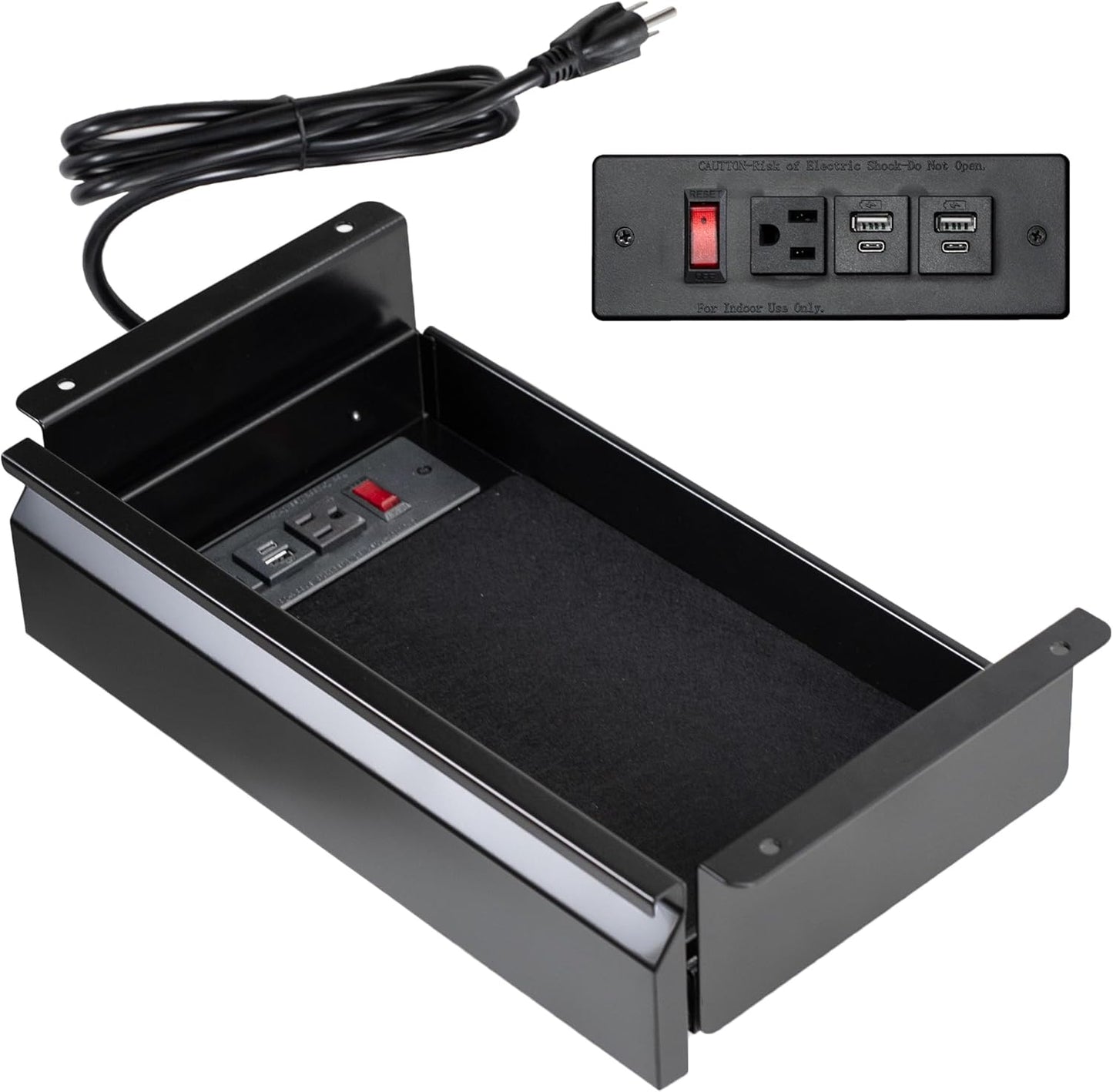 VIVO 16 inch Under Desk Slide Out Drawer with Power Strip for Charging, Storage Organizer, Black, DESK-DR16-BP