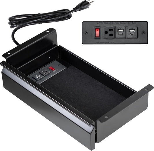 VIVO 16 inch Under Desk Slide Out Drawer with Power Strip for Charging, Storage Organizer, Black, DESK-DR16-BP