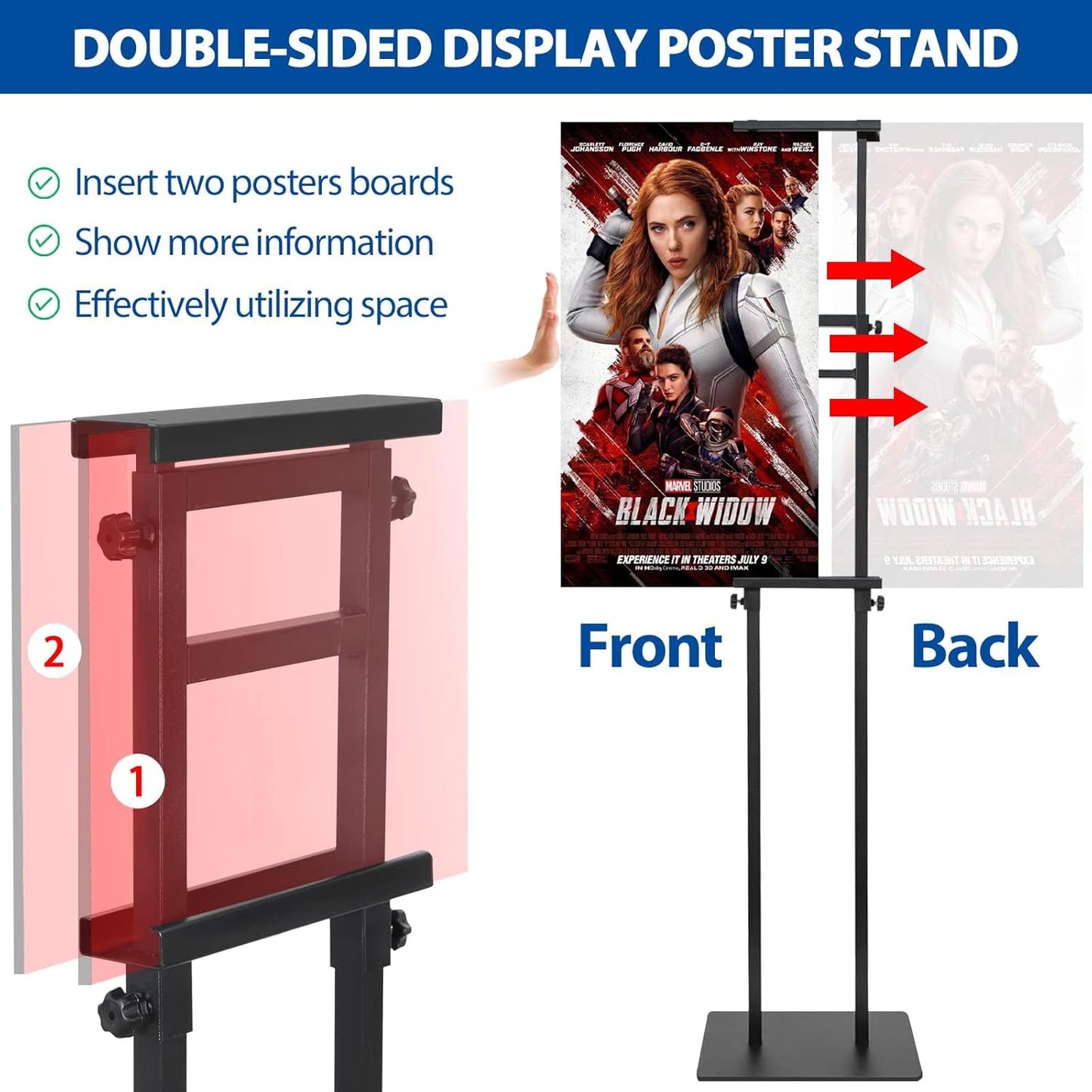 Pedestal Poster Sign Stand for Double Sided Display, Adjustable Poster Board Stand Height Up to 80", Heavy Duty Floor Standing Sign Holder for Board, Foam, Banner Display Stand, Black 1Pack