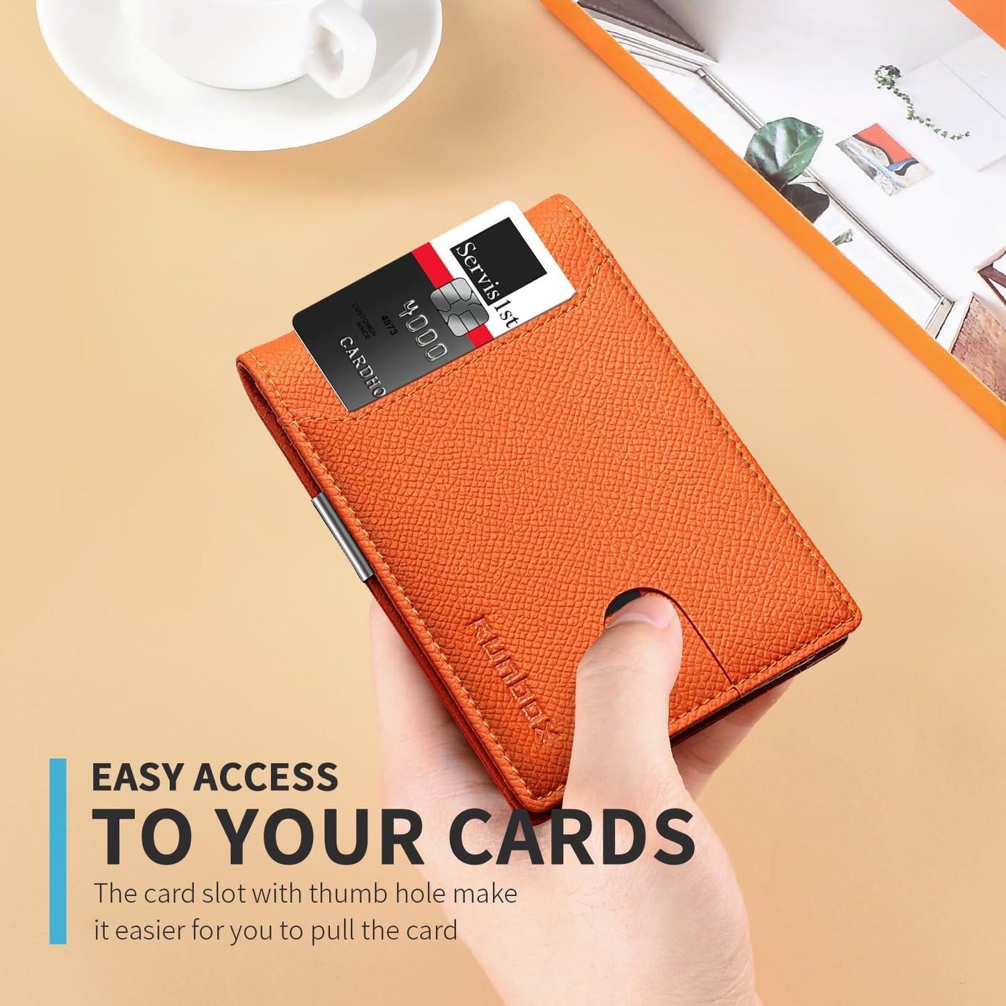 RUNBOX Slim Wallets for Men - Leather Money Clip Mens Wallet - RFID Blocking Front Pocket Bifold Wallet - Thin Credit Card Holder with Gift Box