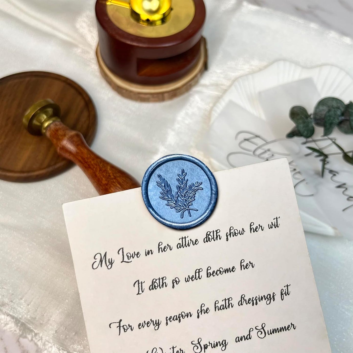 100Pcs Wax Seal Stickers Handmade Envelope Seals Self Adhesive Wax Stickers for Wedding Party Invitations, Envelope, Gift Wrap, Christmas(Rosemary Style, Blue)