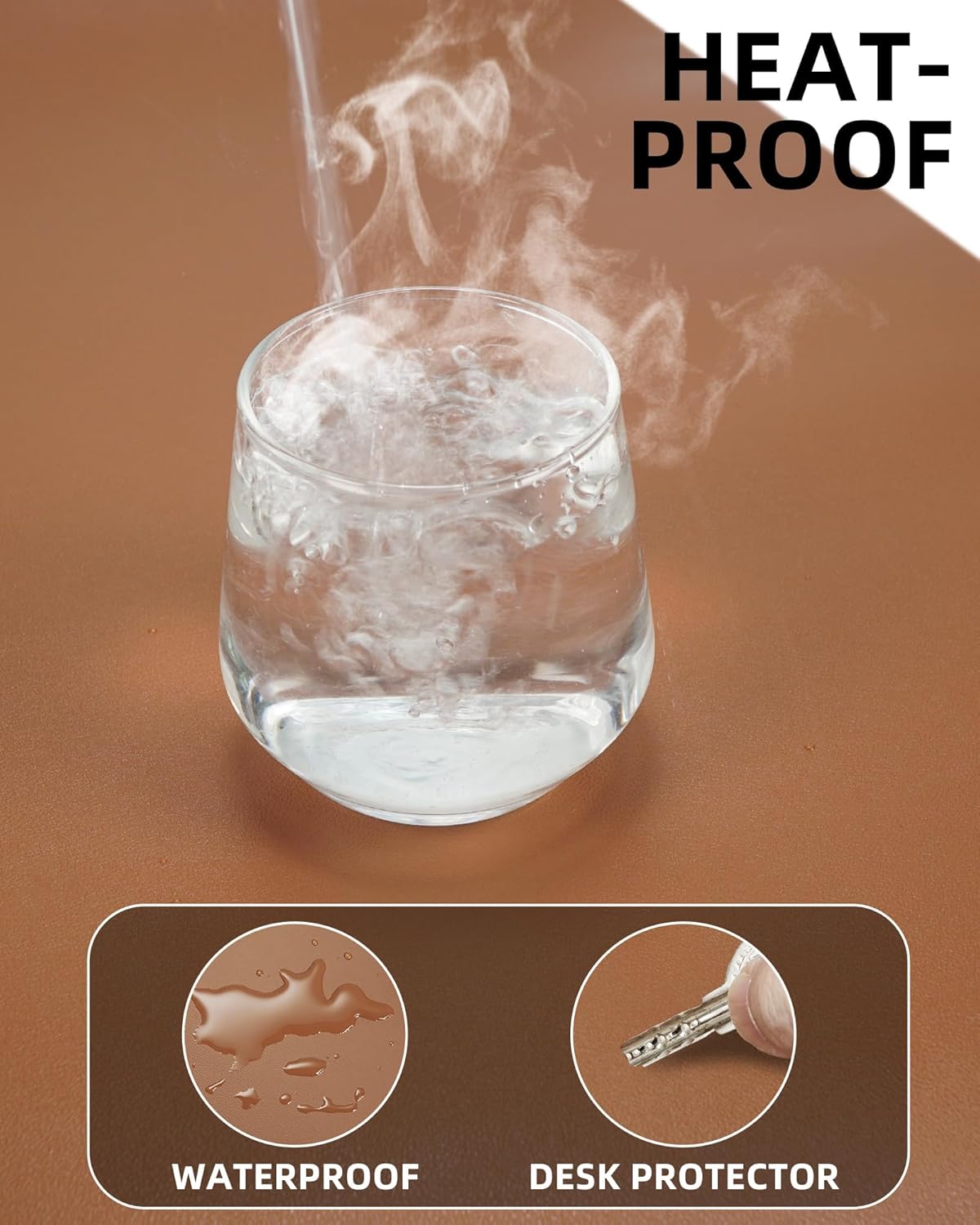 Leather Desk Pad Protector Large Mouse Pad, Stitched Locking Edge Laptop Computer Desk Mat Blotter, Non-Slip Waterproof Durable Writing Pad for Office and Home (Brown, 80 x 40cm)