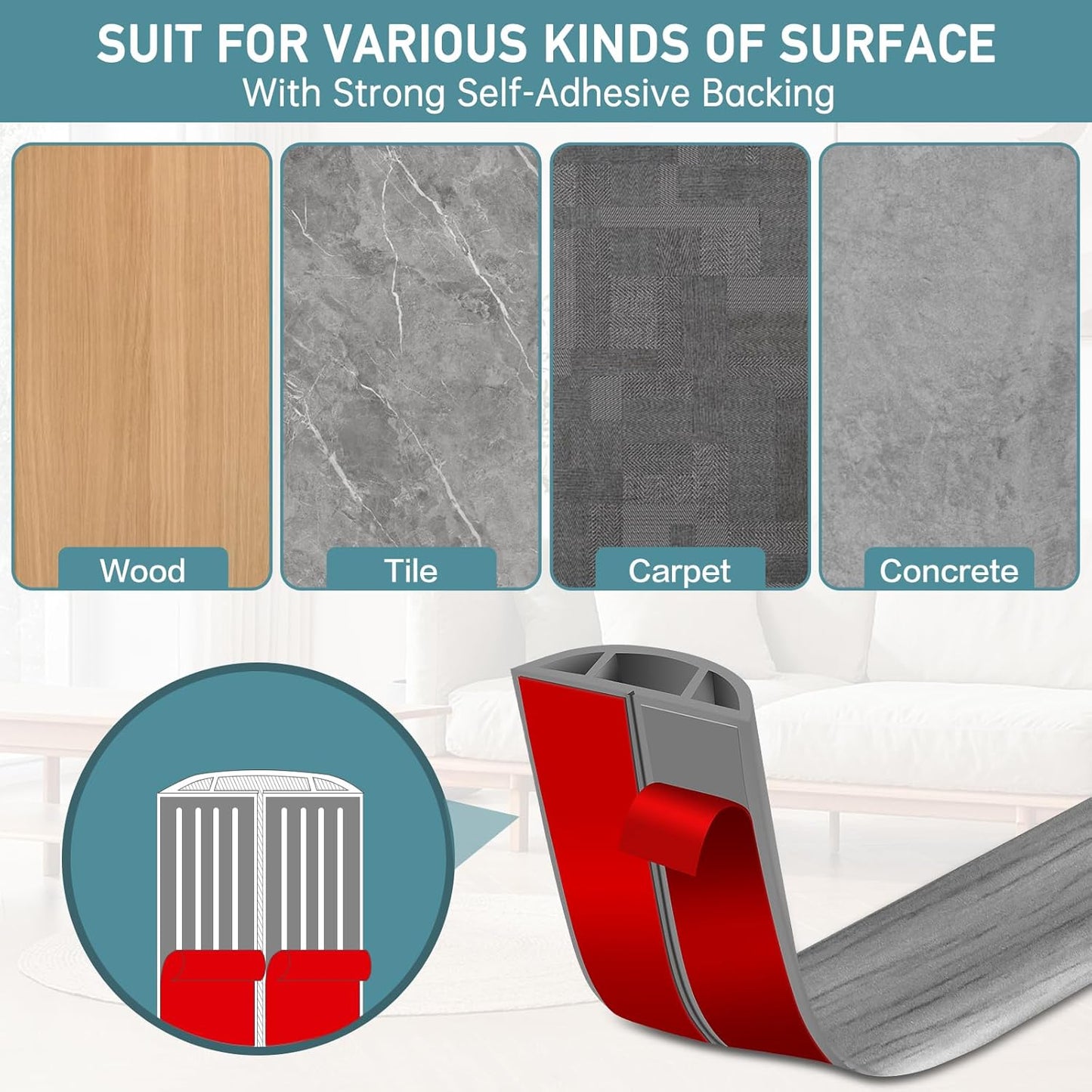 Floor Cord Cover Self Adhesive Cord Hider Floor Extension Cord Covers for Floor Power Cord Protector Cable Management Prevent Cable Trips Cable Cavity 0.59" W x 0.31" H (Light Grey Wood, 20Ft)