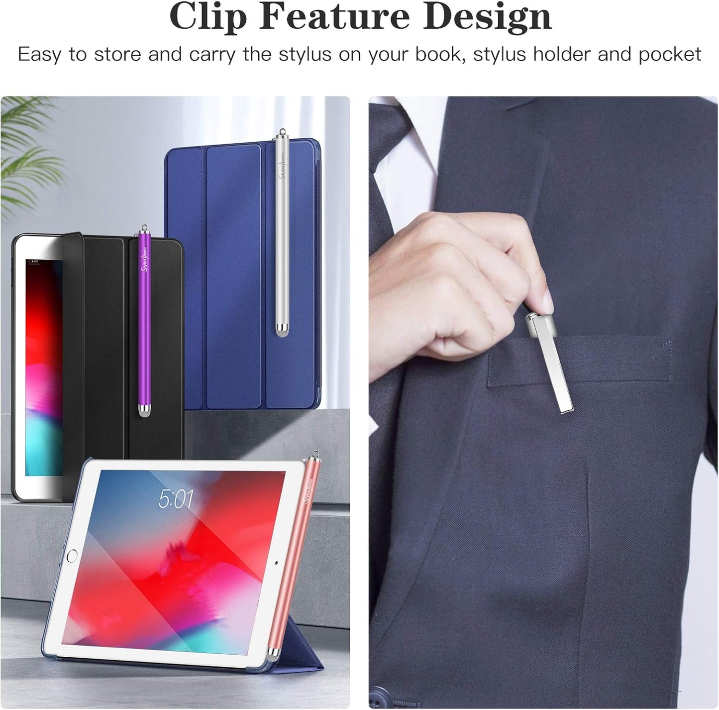 StylusHome Stylus Pens for Touch Screens (6 Pcs), Sensitivity Capacitive Stylus Fiber Tips Touch Screen Pen with 6 Extra Replaceable Tips for for iPad iPhone Tablets All Universal Touch Devices