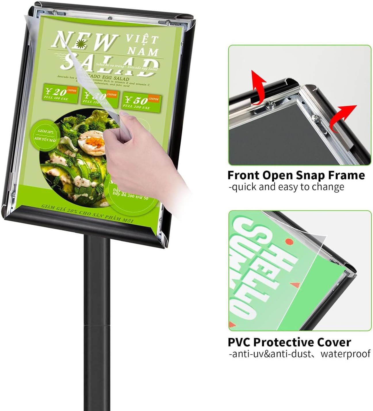 3Packs Heavy Duty Adjustable Pedestal Poster Sign Stand, 11x17 Aluminum Open Floor Standing Sign Holder for Vertical and Horizontal View Display, Black