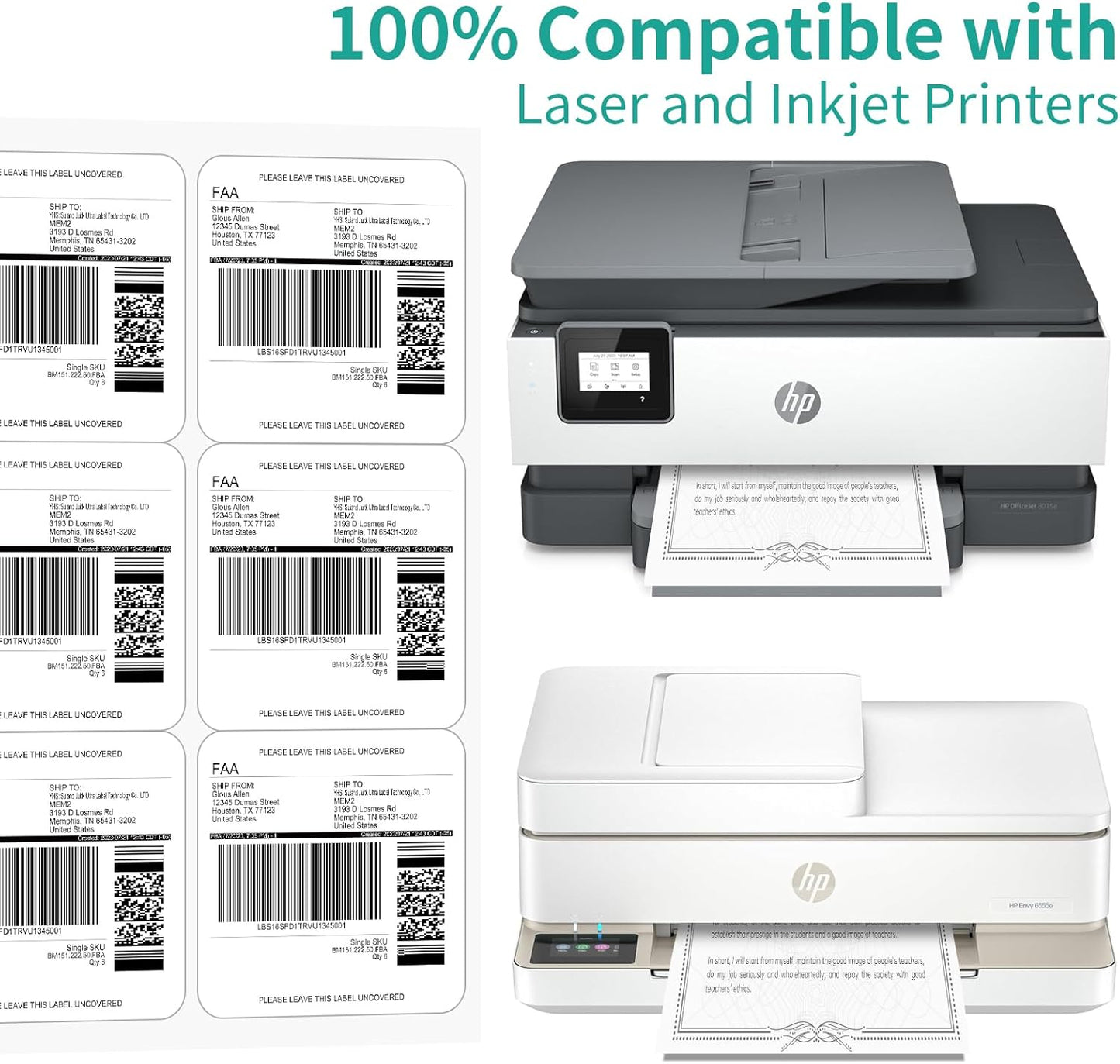 6 UP Labels, 4" x 3-1/3" Shipping Address Labels for Laser Inkjet Printer, Self Adhesive, Blank Mailing Paper (200 Sheet=1200)