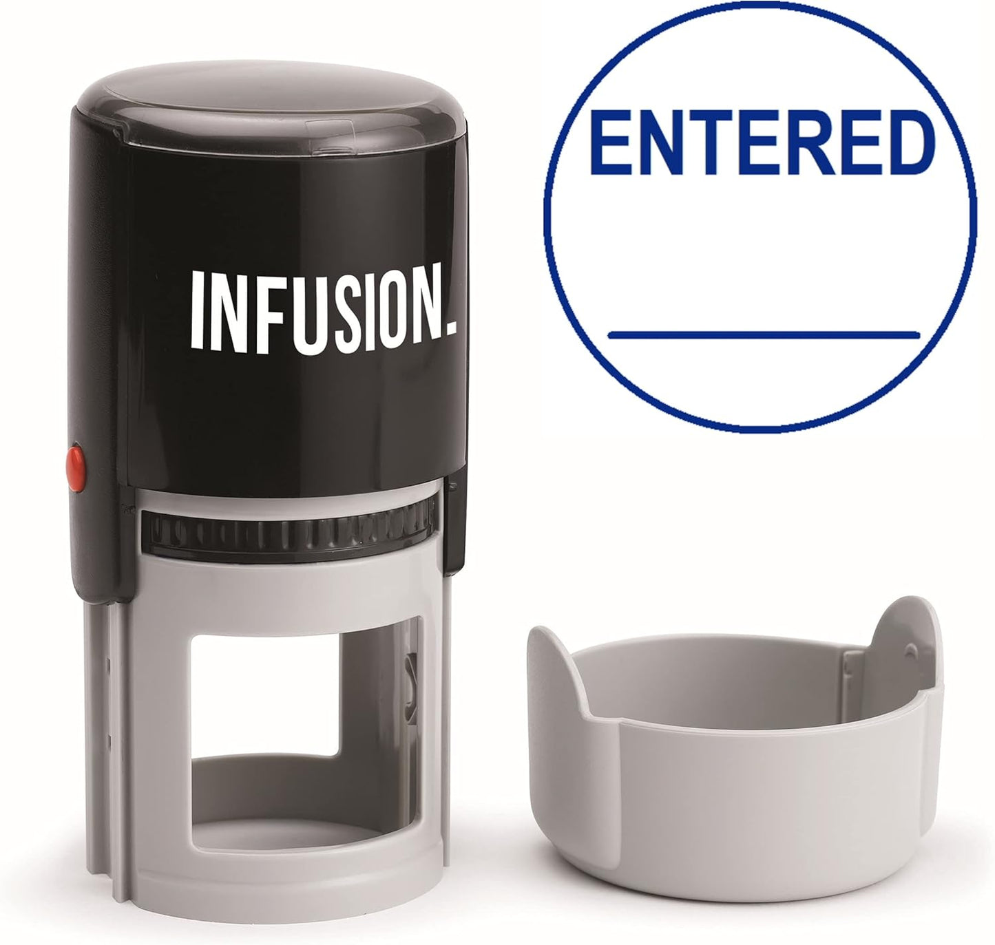 Infusion Custom Text Round Self-Inking Rubber Stamp (2" Diameter) - 1 Line of Text with Initial Line and Border