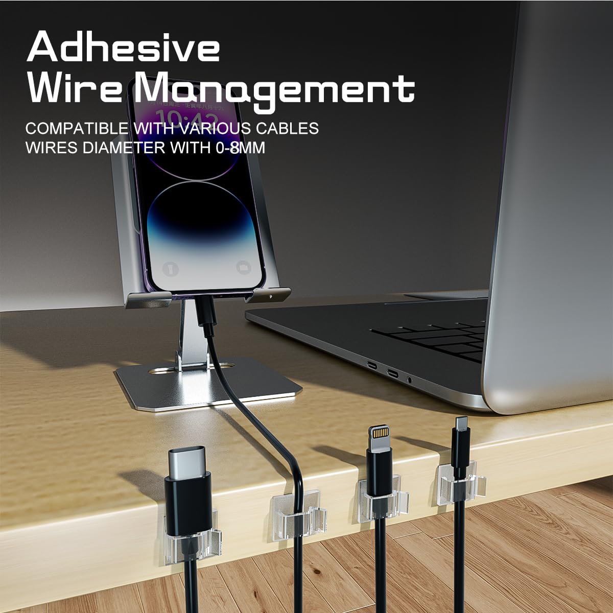 100PCS Cable Clips, Adhesive Wire Clips Strong Cord Clips Wire Holders, Cable Management Clips for Desk, Wall, Car, TV, Ethernet Cable (Clear, Medium)