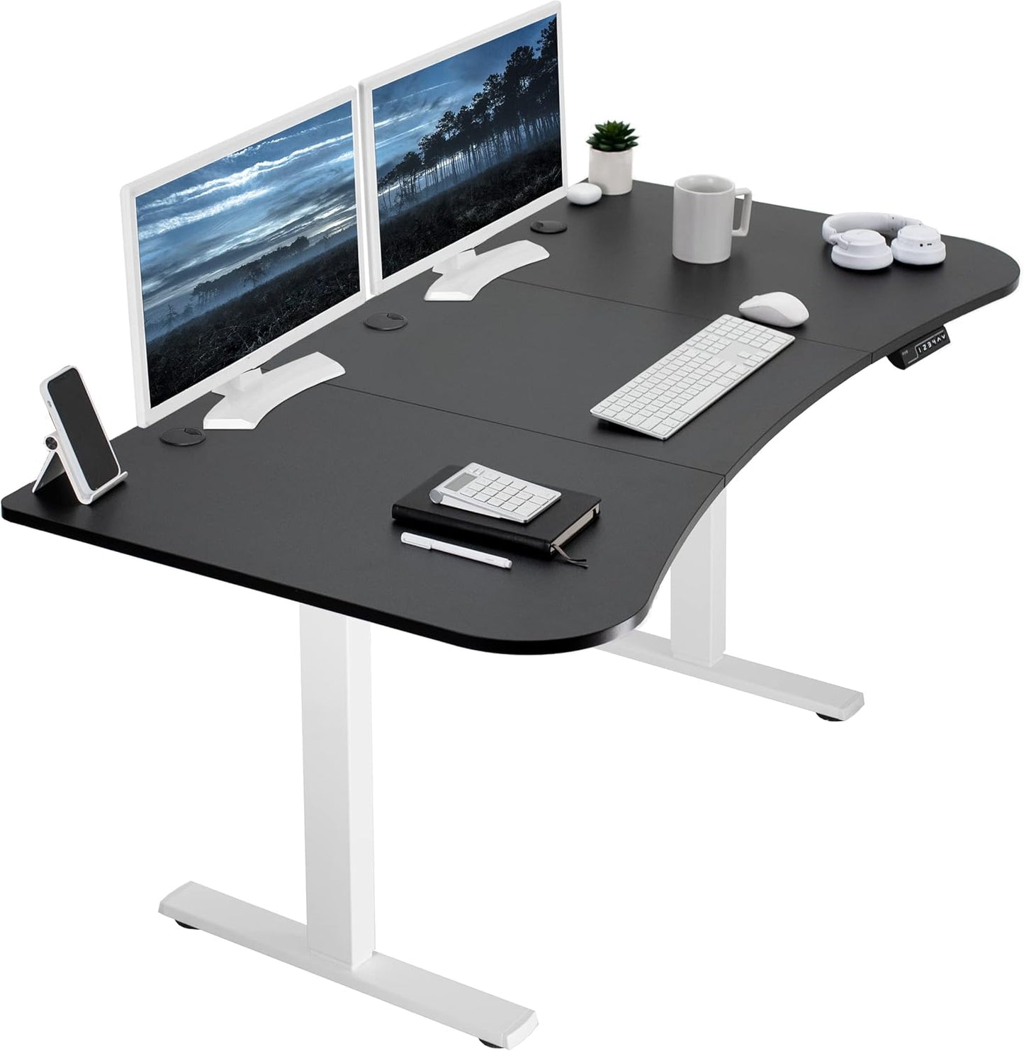 VIVO Electric 63 x 32 in Standing Desk, Memory Height Adjustment, 1B Series, Black Top White Frame, DESK-KIT-1W1B