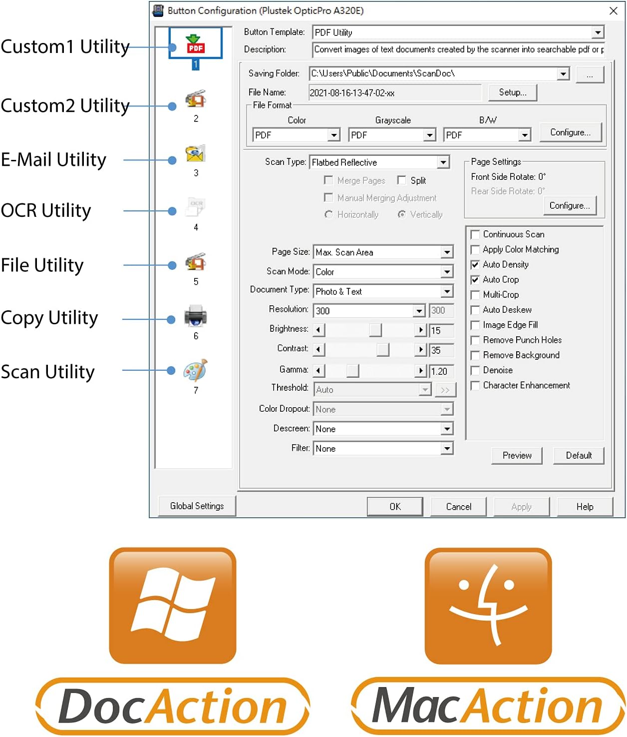 Plustek OpticPro A320E - A3 CCD Sensor Flatbed Scanner, 12" x 17" scan Area with 7.8 Second Speed. Windows,Mac, ICA & Twain Compliant.