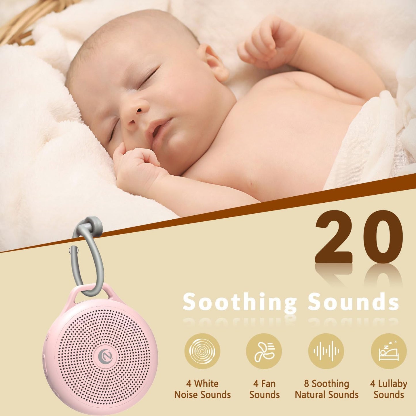 Portable White Noise Sleep Sound Machine for Home and Travel. Perfect for Your Sleeping Baby with a dimmable Night Light and Long Battery Life. Baby Essential Adult/Child Lock Feature.