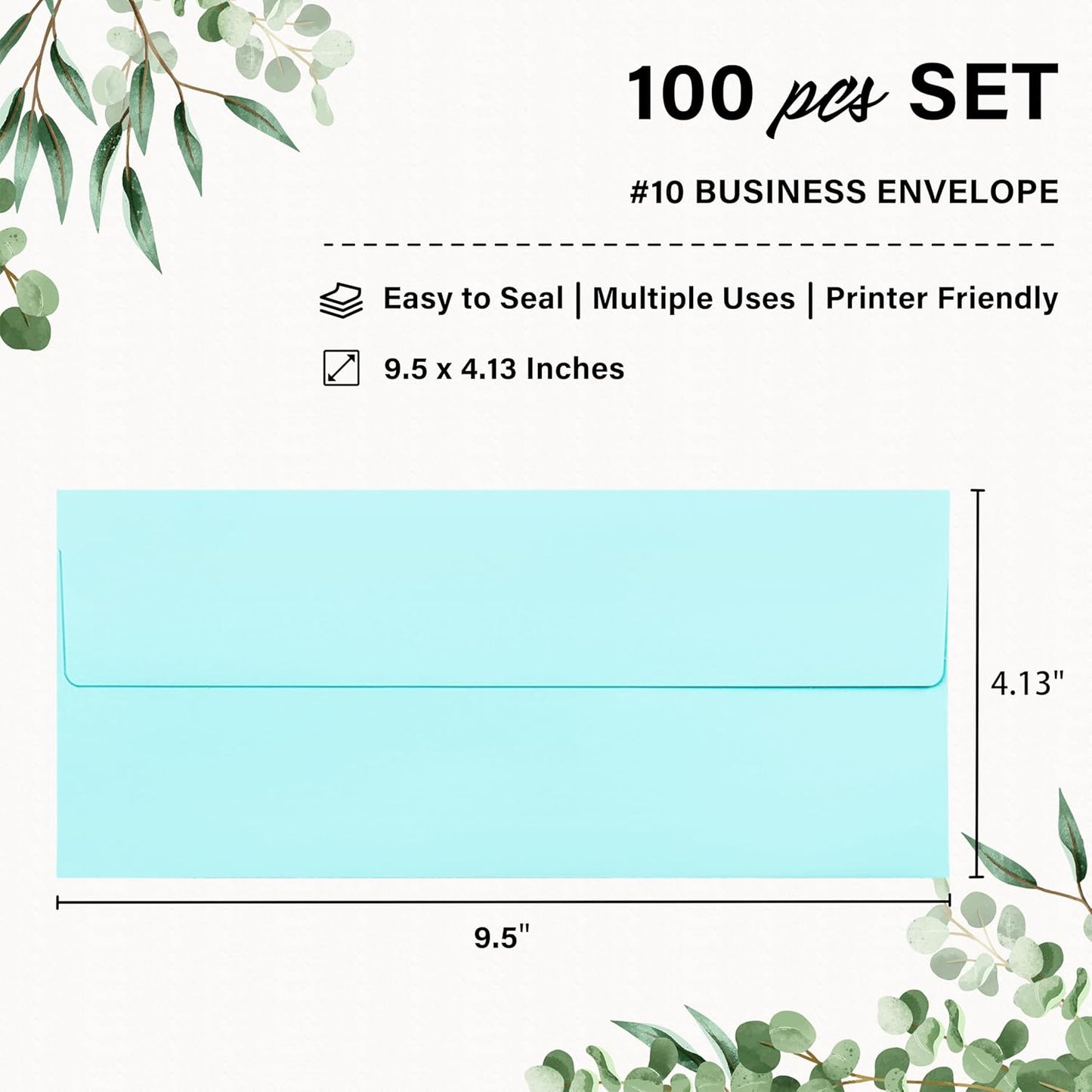 100 Pack #10 Business Envelopes, Self Seal Standard Light Blue Envelopes for Secure Business & Legal Mailing, Office, Checks, Letter, Invoices, 4 1/8 x 9 1/2 Inches
