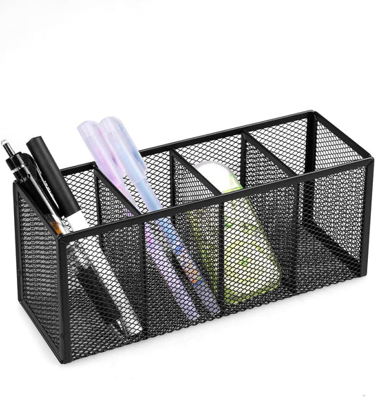 QYH Pencil Holder 4 Compartments,Metal Mesh Pen Storage Pencil Cup Makeup Brush Holder for Office Desk Accessories